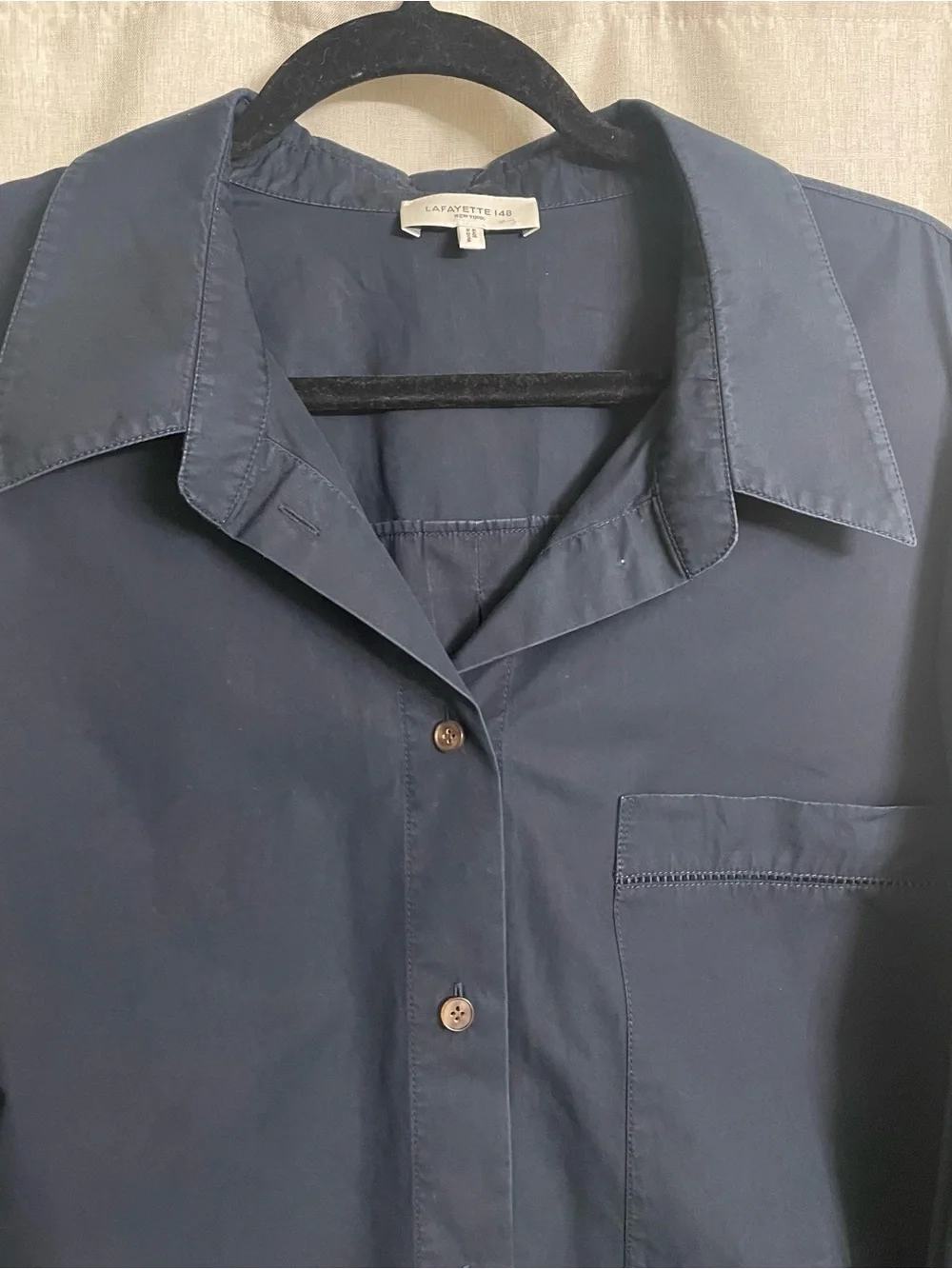 Lafayette 148 New York Navy Cotton Button Front Shirt 3X Oversized - Picture 3 of 7